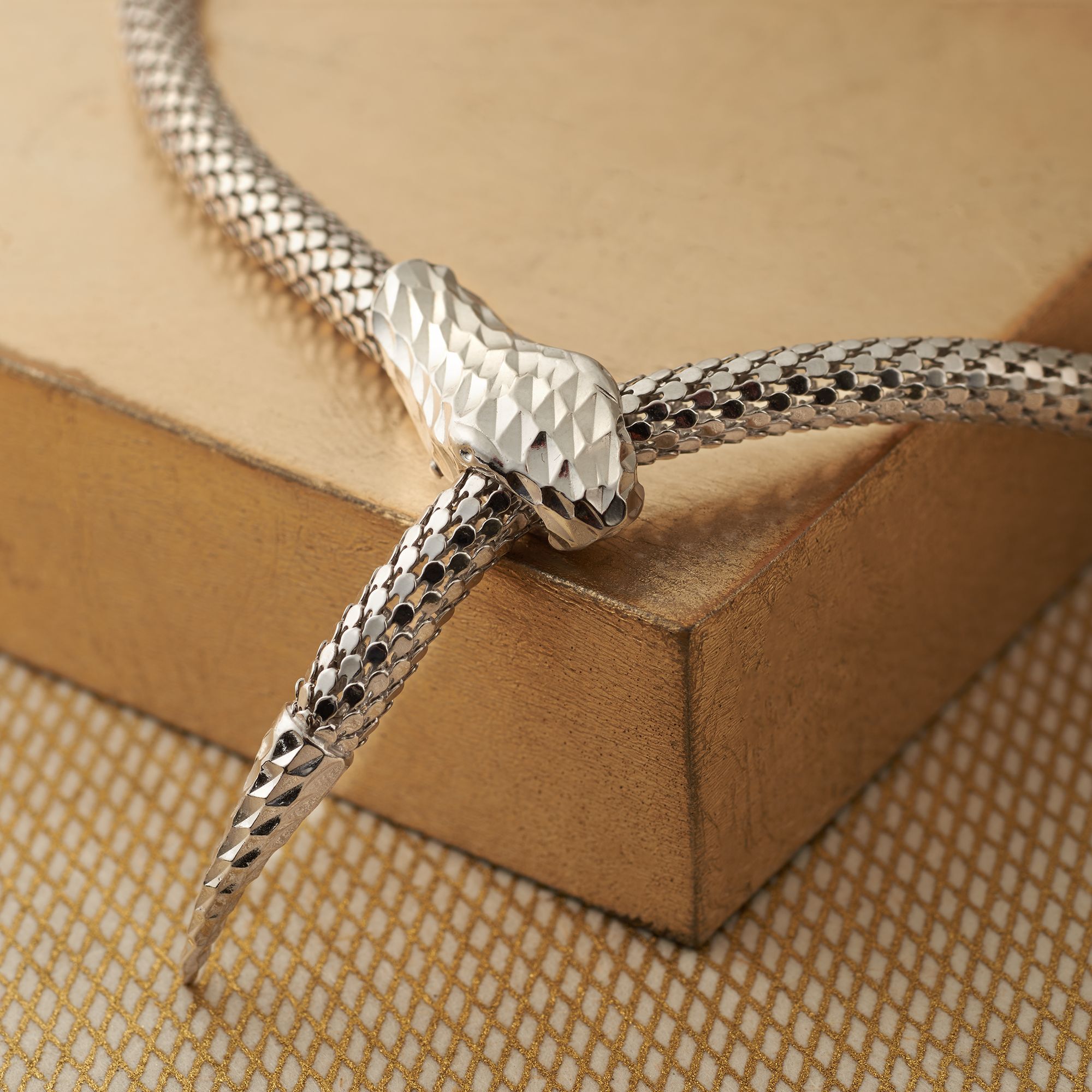 Italian Sterling Silver Diamond-Cut and Polished Snake