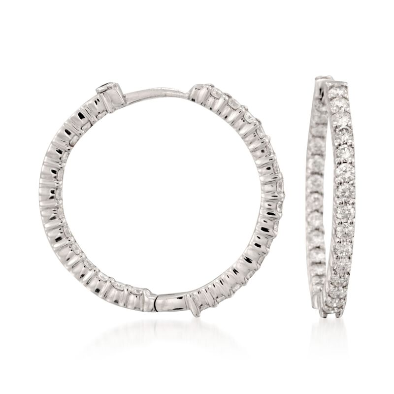 Roberto Coin 1.55 ct. t.w. Diamond Inside-Outside Hoop Earrings in 18kt White Gold. 1&quot; image number 0
