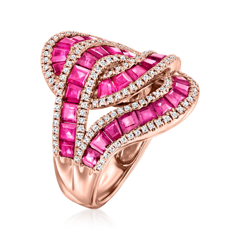 C. 2000 Vintage Effy 3.60 ct. t.w. Ruby and .80 ct. t.w. Diamond Knot Ring in 14kt Rose Gold image number 2