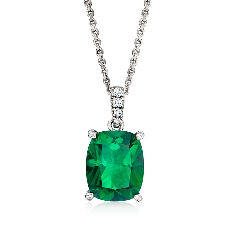 13.00 ct. t.w. Simulated Emerald and .20 ct. t.w. CZ Jewelry Set: Drop Earrings and Pendant Necklace in Sterling Silver. 18&quot; image number 3