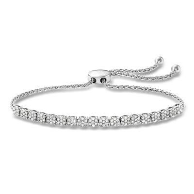 1.00 ct. t.w. Diamond Cluster Bolo Bracelet in Sterling Silver