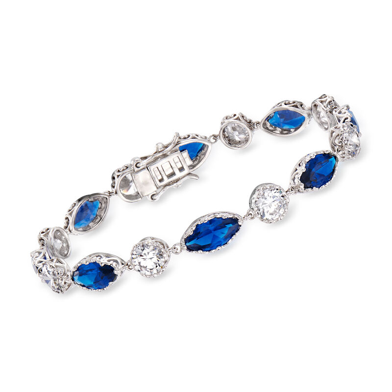 8.00 ct. t.w. Simulated Sapphire and 5.00 ct. t.w. CZ Bracelet in Sterling Silver image number 0