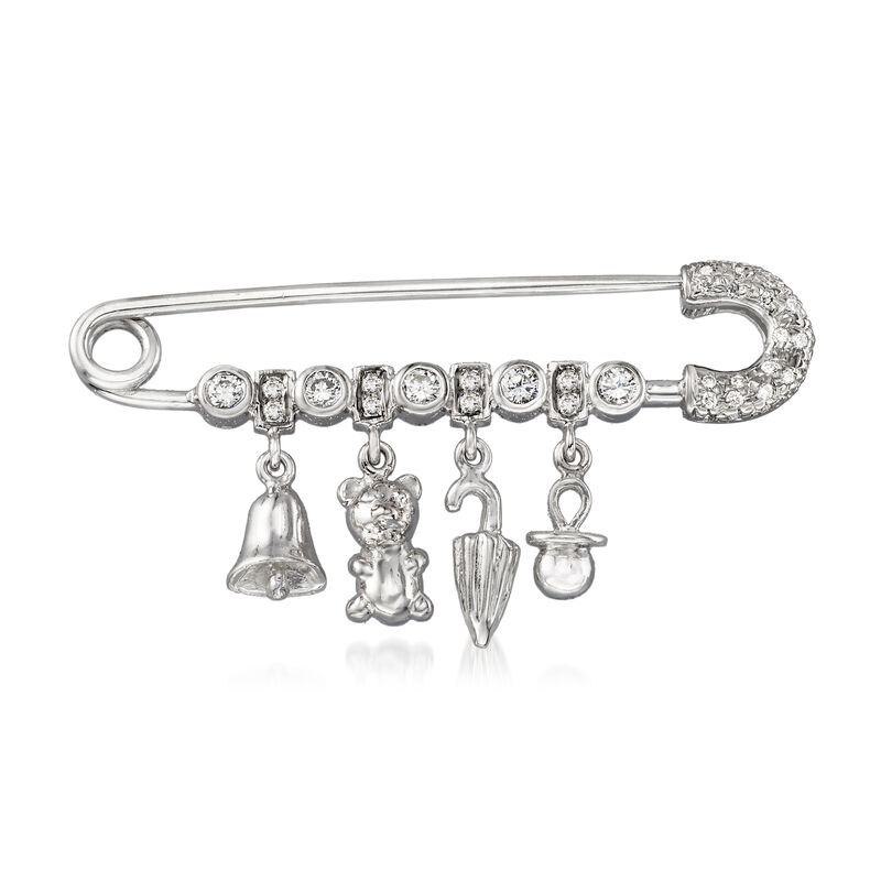 C. 1990 Vintage .35 ct. t.w. Diamond Charm Safety Pin in 18kt White Gold image number 0