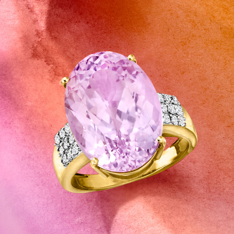 15.00 Carat Kunzite Ring with .27 ct. t.w. Diamonds in 14kt Yellow Gold image number 3