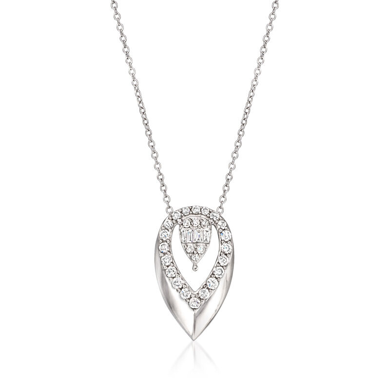 C. 2000 Vintage .31 ct. t.w. Diamond Teardrop Pendant Necklace in 14kt White Gold. 16" image number 0