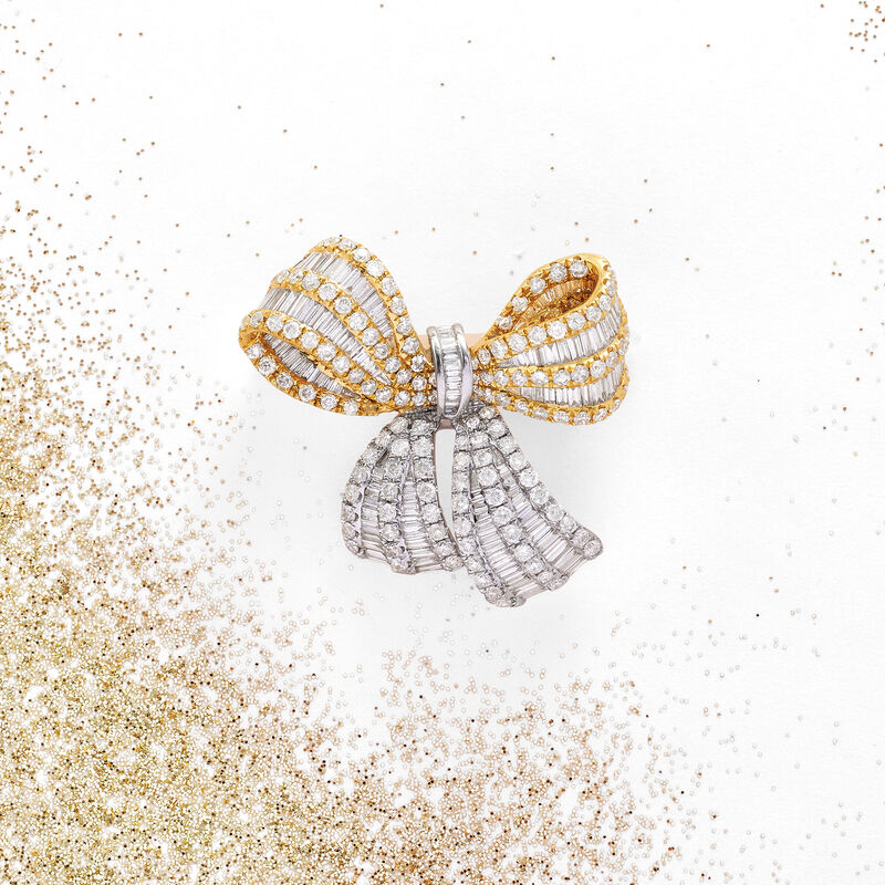 3.55 ct. t.w. Diamond Bow Pin/Pendant in 18kt Two-Tone Gold image number 2
