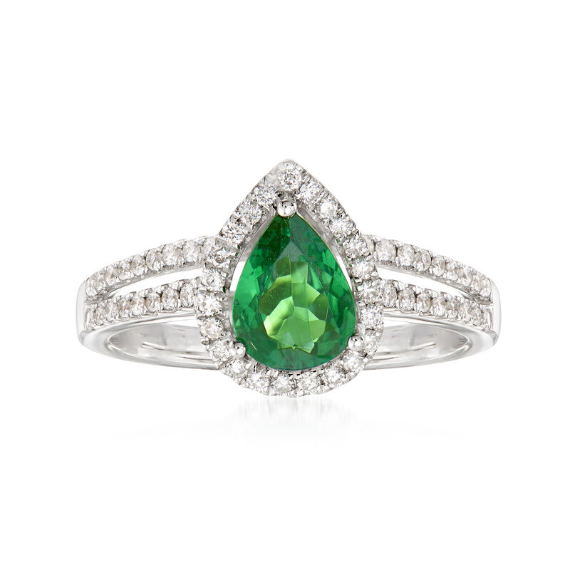 .90 Carat Pear-Shaped Tsavorite and .30 ct. t.w. Diamond Halo Ring in 14kt White Gold image number 0