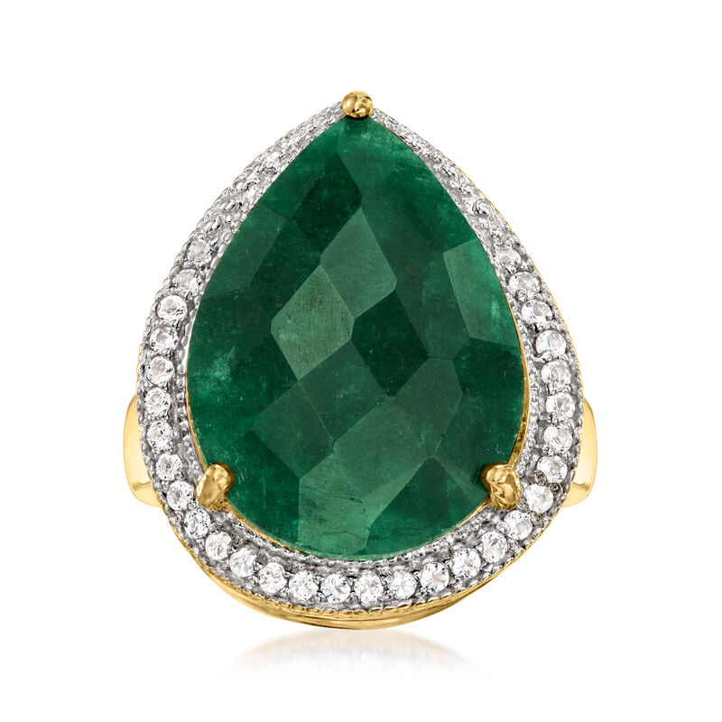 11.00 Carat Emerald and .40 ct. t.w. White Topaz Ring in 18kt Gold Over Sterling image number 0