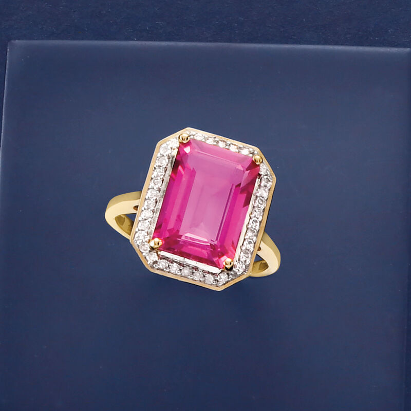 6.50 Carat Pink Topaz and .23 ct. t.w. Diamond Ring in 14kt Yellow Gold image number 3