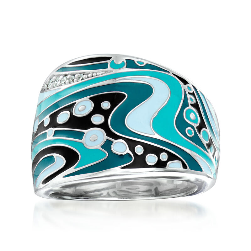 Belle Etoile &quot;Calypso&quot; Turquoise and Multicolored Enamel Ring with CZ Accents in Sterling Silver image number 0