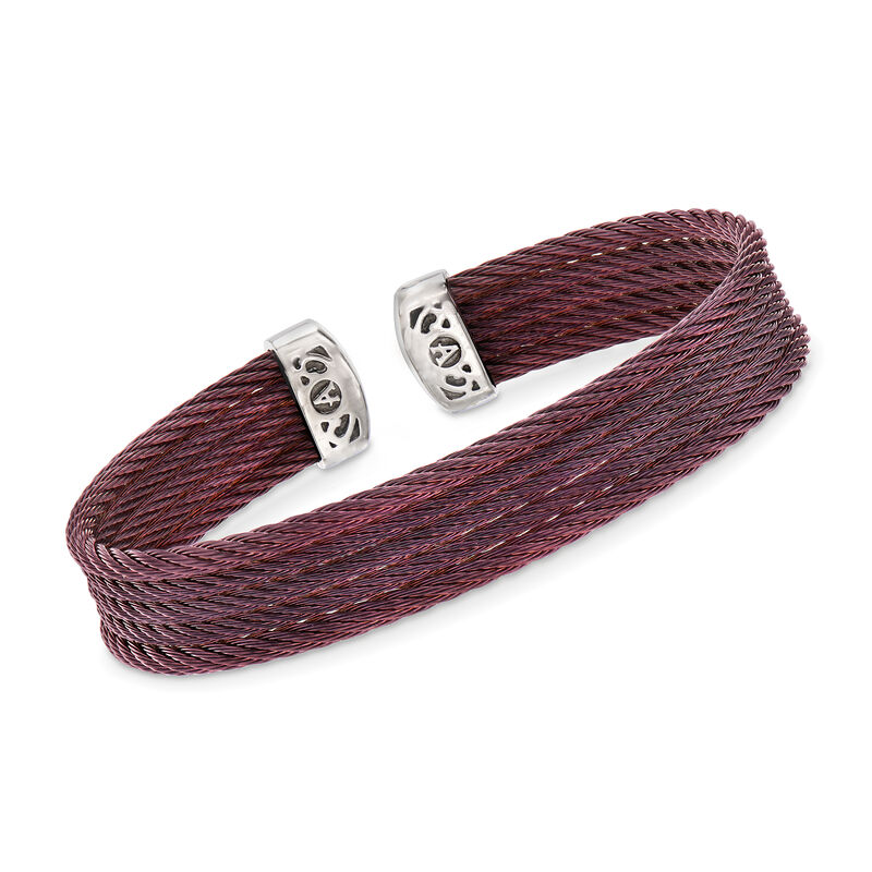 ALOR &quot;Classique&quot; Burgundy Multi-Strand Stainless Steel Cable Cuff image number 0