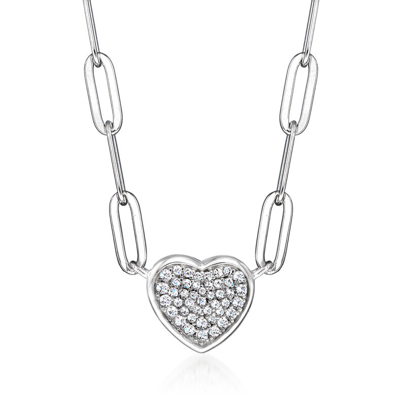 Charles Garnier .28 ct. t.w. CZ Heart Paper Clip Link Necklace in Sterling Silver. 17&quot; image number 1