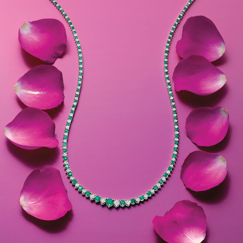 5.50 ct. t.w. Emerald and 1.50 ct. t.w. Diamond Tennis Necklace in Sterling Silver image number 4