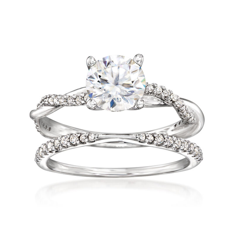 1.54 ct. t.w. Moissanite Bridal Set: Engagement and Wedding Rings in Sterling Silver image number 0