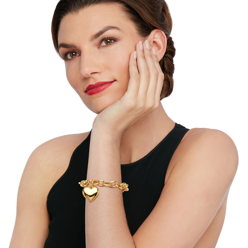 Italian Andiamo 14kt Yellow Gold Over Resin Heart Charm Bracelet image number 1