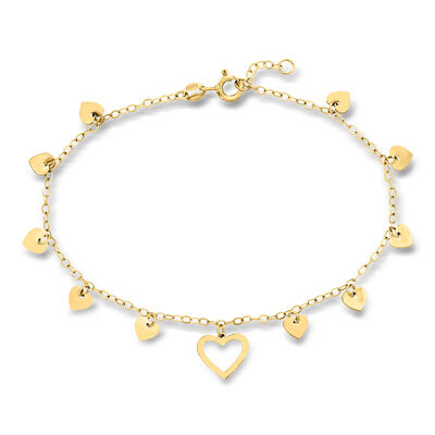 Italian 14kt Yellow Gold Heart Station Bracelet