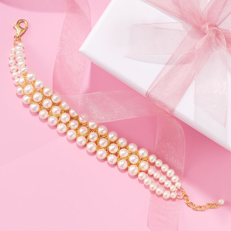 4-7.5mm Cultured Pearl Bracelet in 18kt Gold Over Sterling image number 2