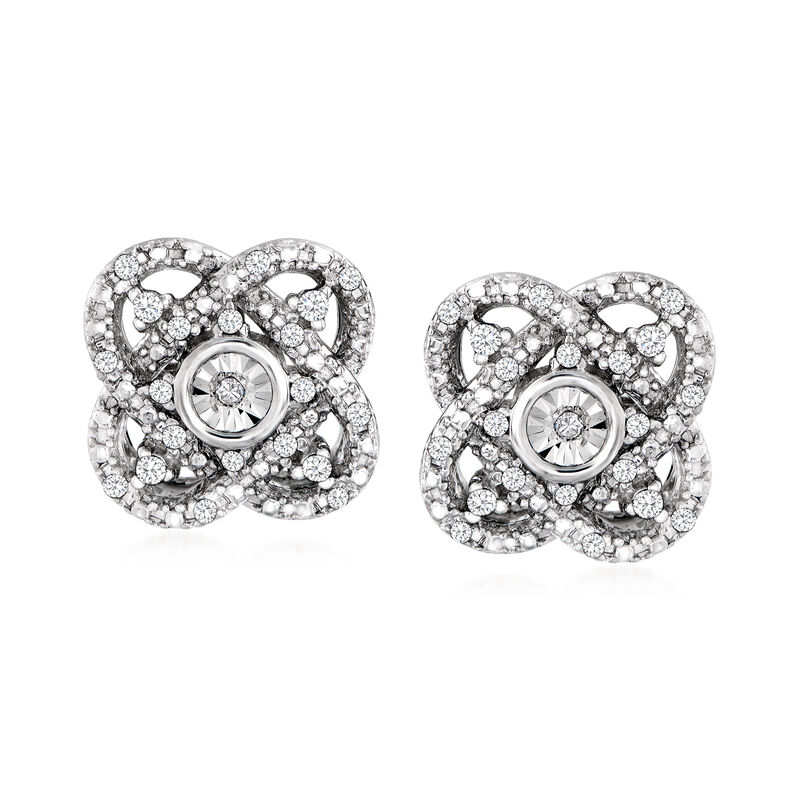 .10 ct. t.w. Diamond Flower Earrings in Sterling Silver image number 0