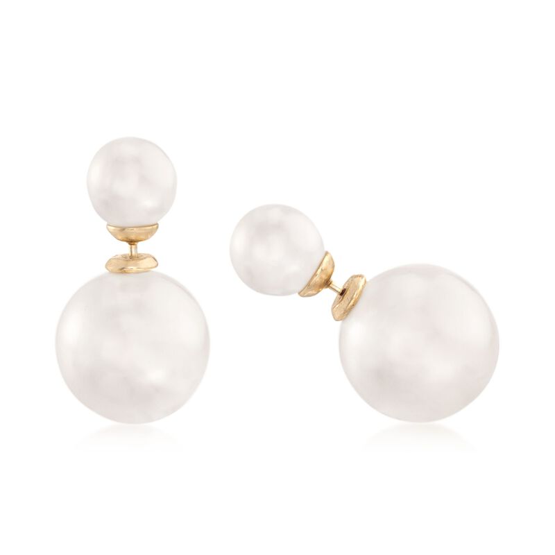 8-16.5mm Shell Pearl Front-Back Earrings in 14kt Yellow Gold image number 2