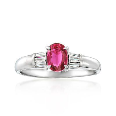 C. 2000 Vintage 1.05 Carat Ruby Ring with .20 ct. t.w. Diamonds in Platinum