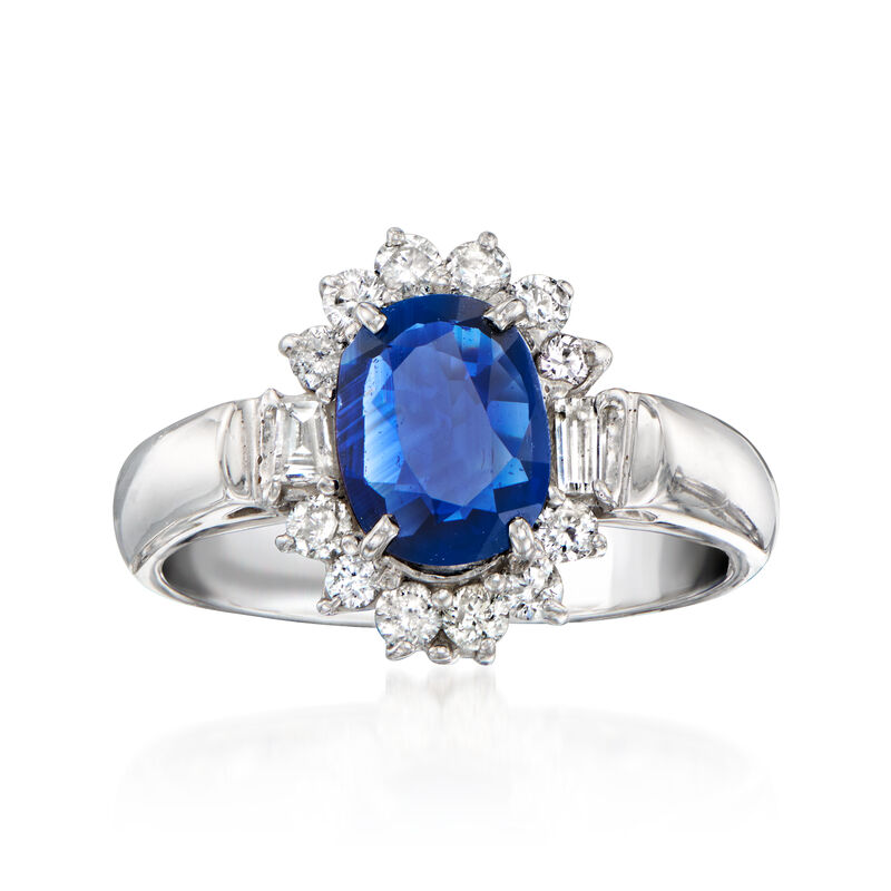 C. 1990 Vintage 1.14 Carat Sapphire and .50 ct. t.w. Diamond Ring in 18kt White Gold. Size 5.5 image number 0
