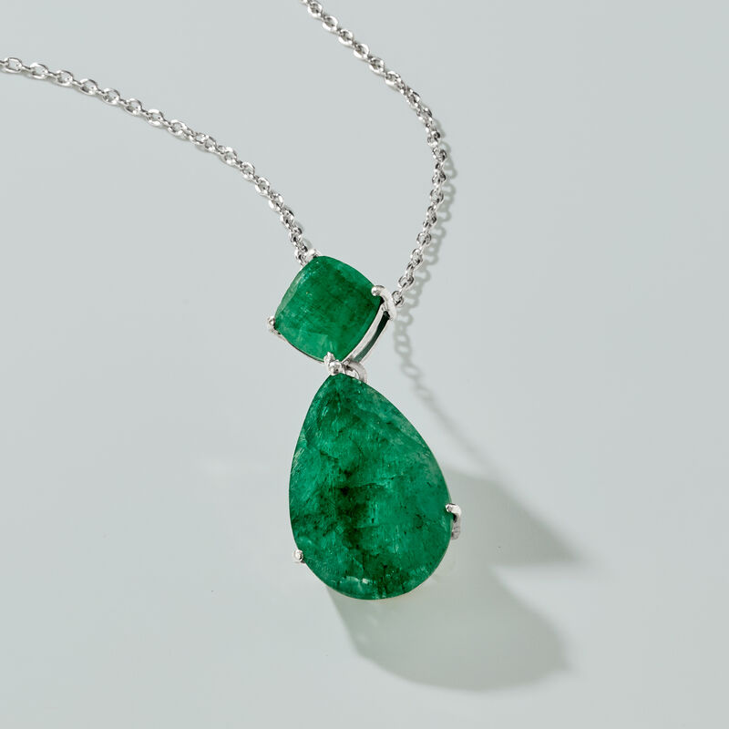 11.90 ct. t.w. Emerald Pendant Necklace in Sterling Silver image number 4