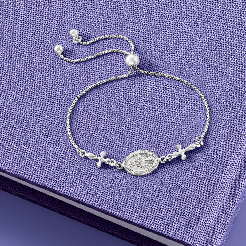 Italian Sterling Silver Miraculous Medal Bolo Bracelet   image number 4