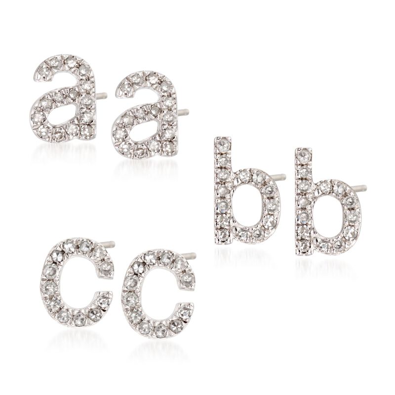 Diamond Accent Lowercase Block Initial Stud Earrings in Sterling Silver image number 0