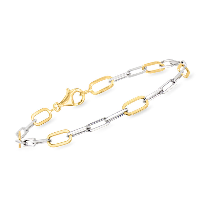 Sterling Silver and 18kt Gold Over Sterling Paper Clip Link Bracelet image number 0
