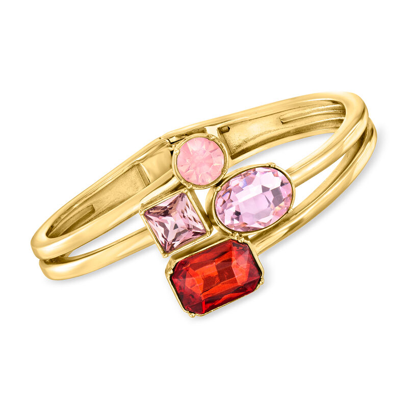 14kt Yellow Gold-Plated Bangle Bracelet with Simulated Tonal Pink and Red Gemstones image number 0