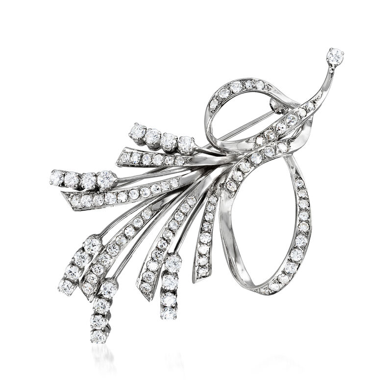 C. 1970 Vintage 3.50 ct. t.w. Diamond Ribbon Pin in 18kt White Gold image number 0