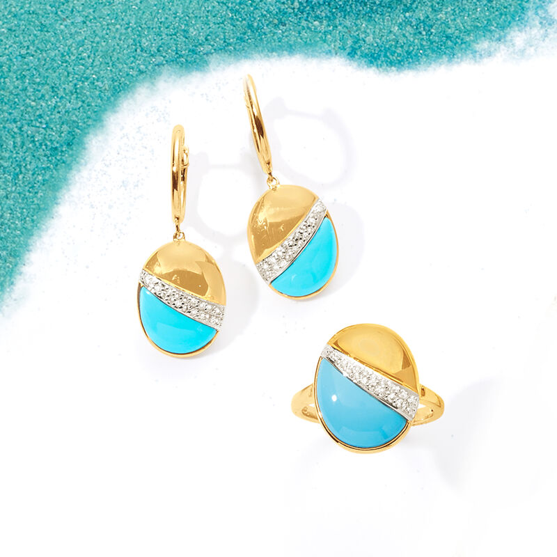 Turquoise and .14 ct. t.w. Diamond Drop Earrings in 14kt Yellow Gold image number 3