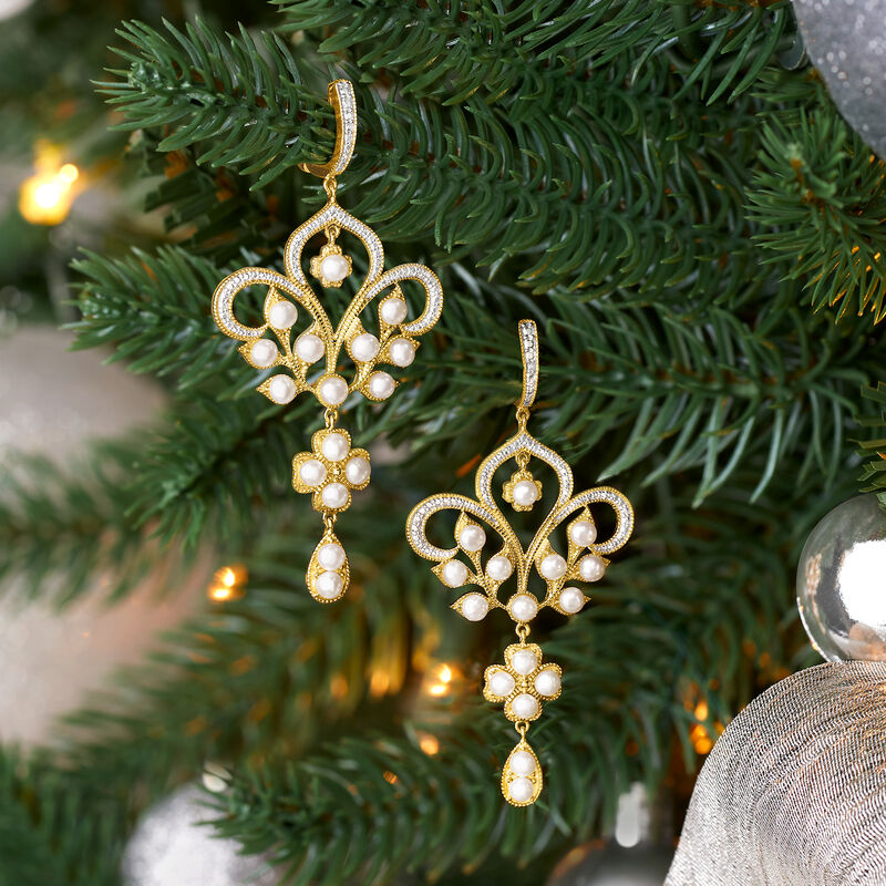 3.5-4mm Cultured Pearl Chandelier Earrings in 18kt Gold Over Sterling  image number 4