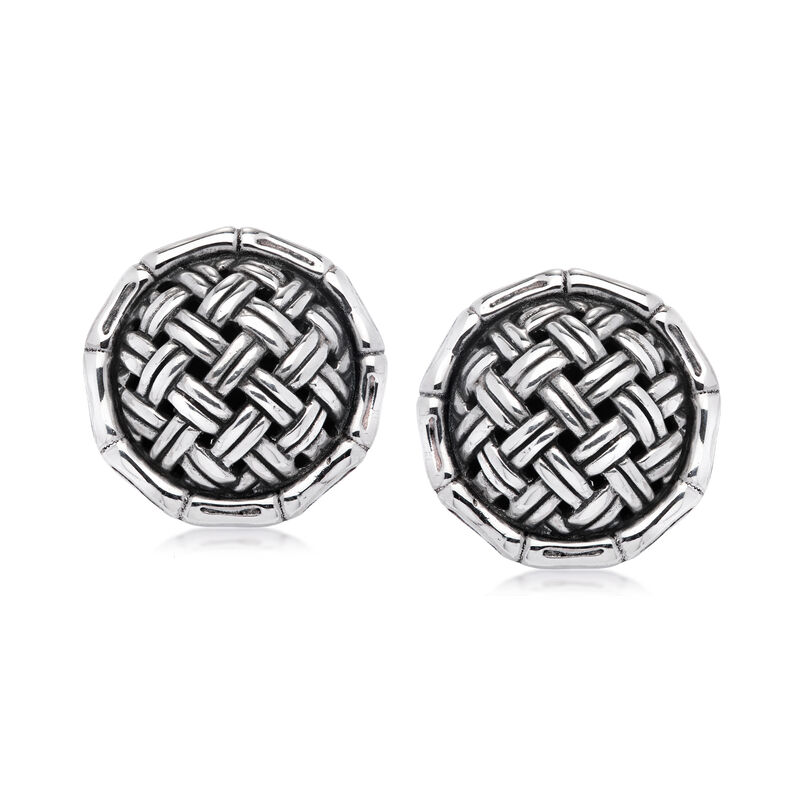 C. 1990 Vintage John Hardy Sterling Silver Round Basketweave Clip-On Earrings image number 0