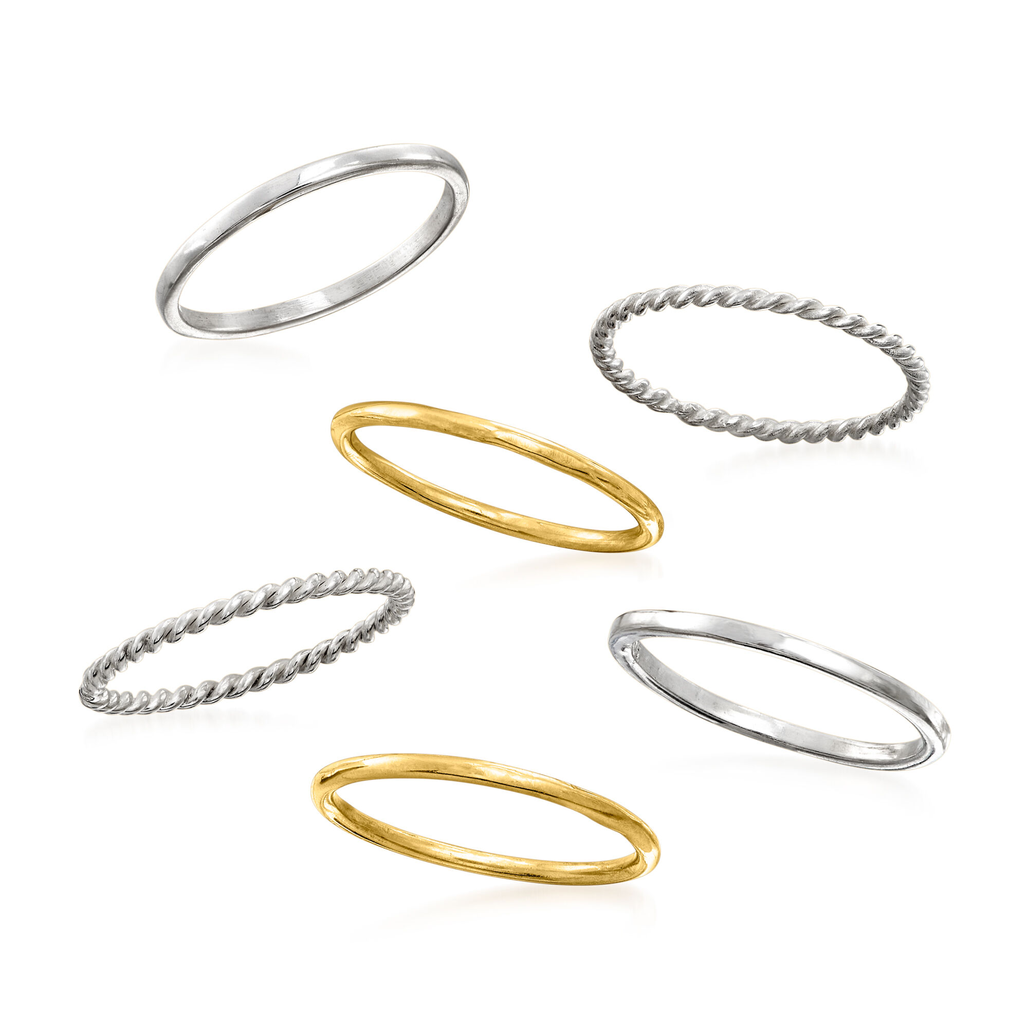 Two Tone Sterling Silver Jewelry Set Six Stackable Rings