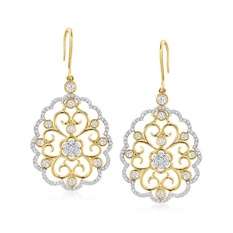 2.05 ct. t.w. Diamond Filigree Drop Earrings in 18kt Gold Over Sterling  image number 0
