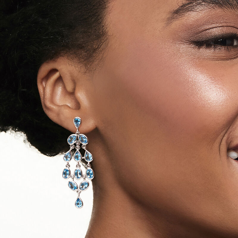 12.35 ct. t.w. Swiss Blue Topaz Chandelier Earrings in Sterling Silver image number 1