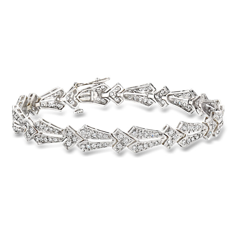 C. 1990 Vintage 2.40 ct. t.w. Diamond Fancy-Link Bracelet in 18kt White Gold. 7" image number 0