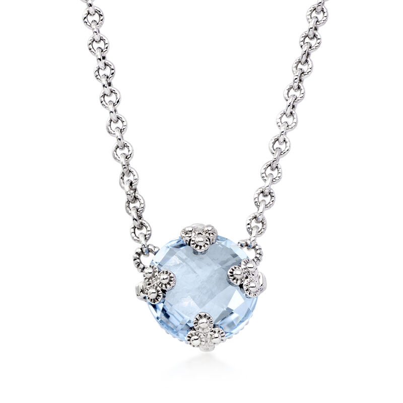 C. 1990 Vintage Judith Ripka 6.35 Carat Simulated Blue Topaz Necklace in Sterling Silver. 17" image number 0