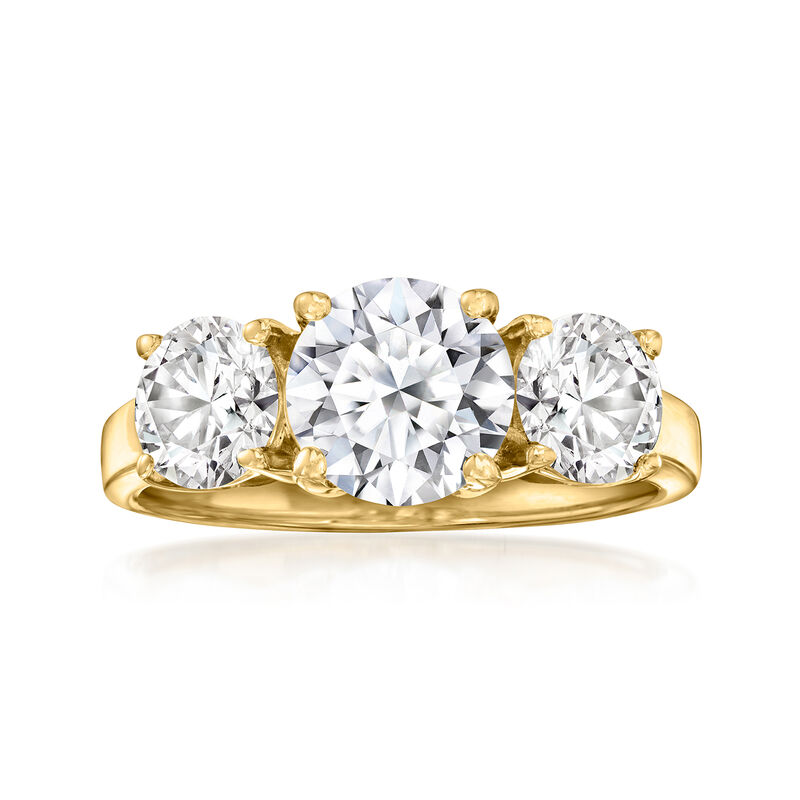 3.00 ct. t.w. Round Lab-Grown Diamond Three-Stone Ring in 14kt Yellow Gold. Size 9 image number 0