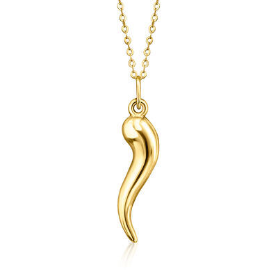 10kt Yellow Gold Italian Horn Pendant Necklace