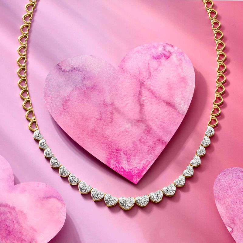 .50 ct. t.w. Diamond Heart-Link Necklace in 18kt Gold Over Sterling image number 2