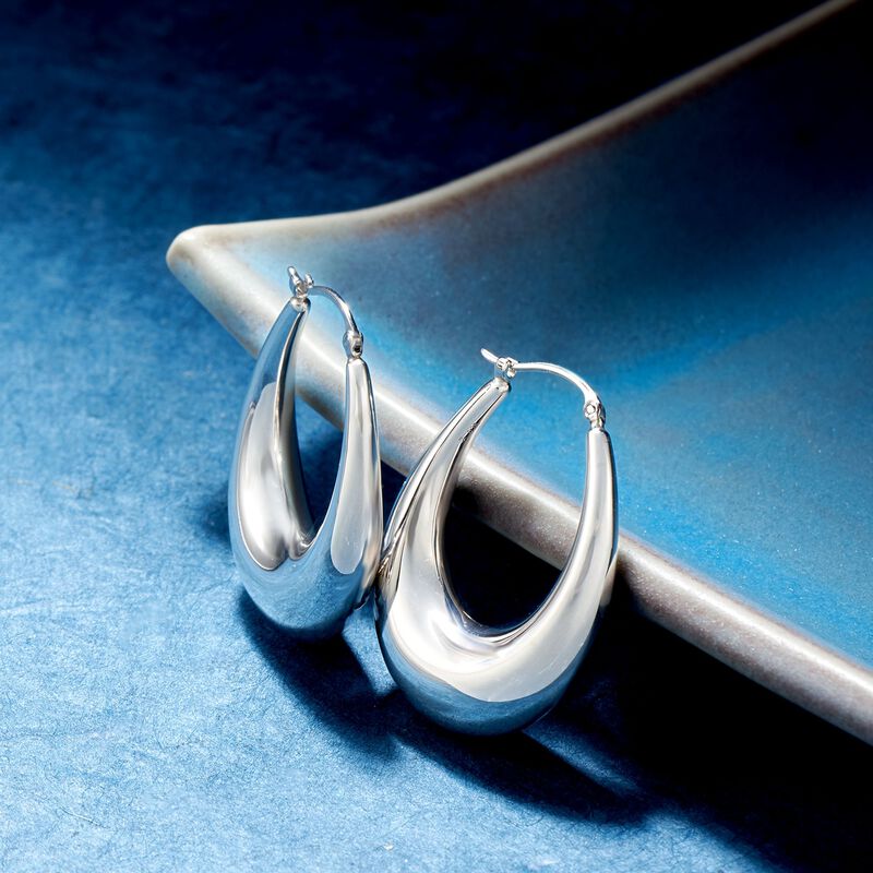 Sterling Silver Graduated Hoop Earrings. 1 1/4&quot; image number 2