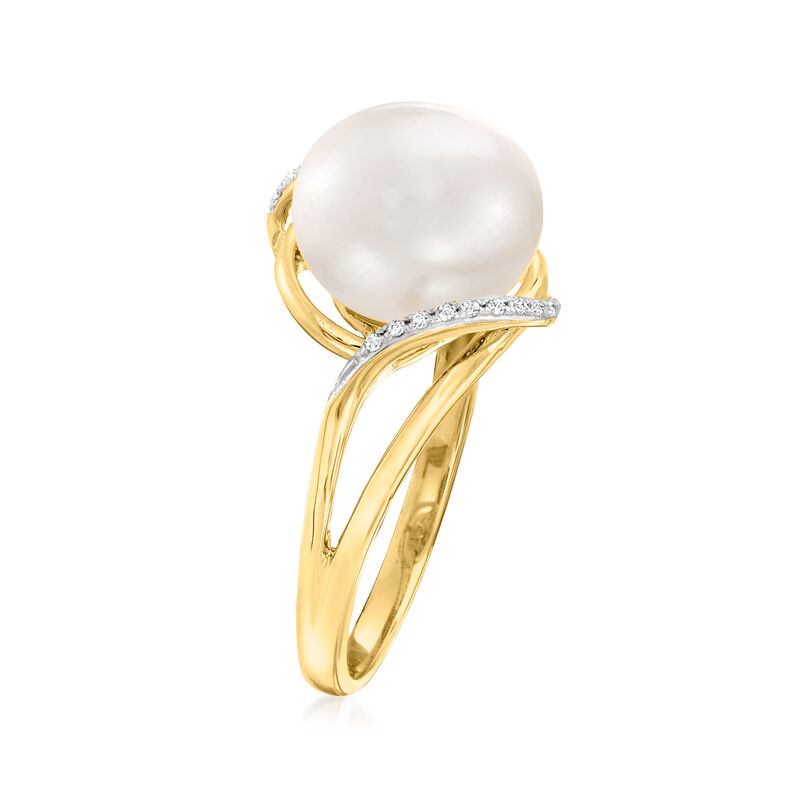 10-10.5mm Cultured Pearl Wave Ring with Diamonds in 14kt Yellow Gold image number 2