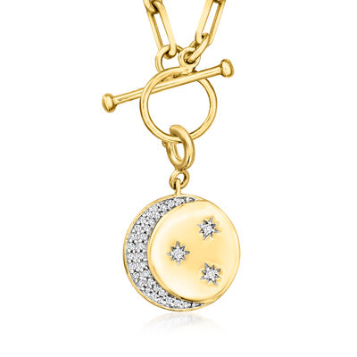 .15 ct. t.w. Diamond Moon and Stars Charm in 18kt Gold Over Sterling