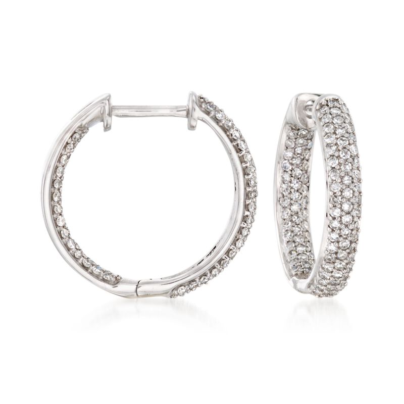 .50 ct. t.w. Pave Diamond Inside-Outside Hoop Earrings in 14kt White Gold image number 0
