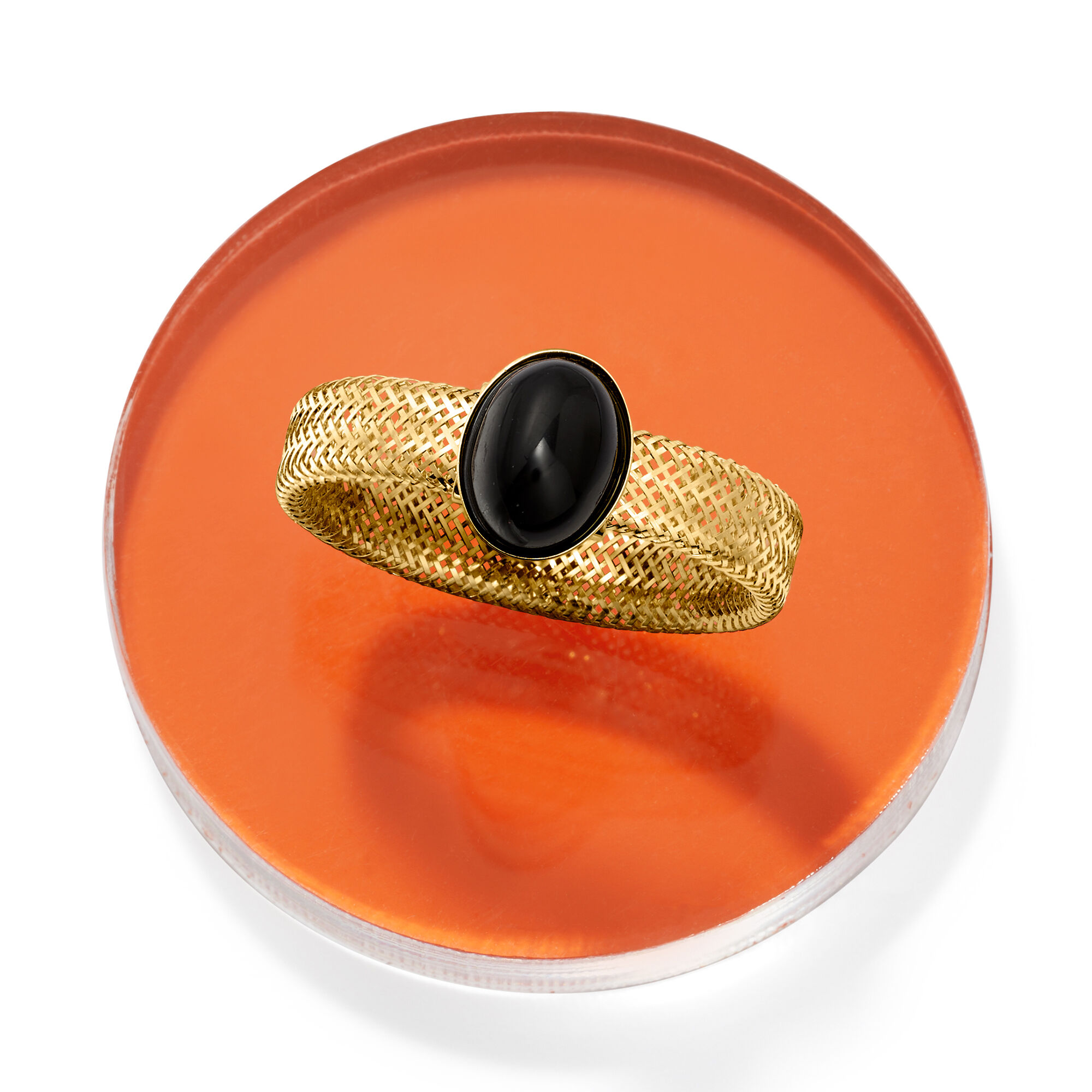 Ross Simons イタリアンブラックオニキスメッシュストレッチリング 14kt イエローゴールド Ross Simons I 並行輸入品 フルフラン杢サージストレッチイージースラックスパンツ｜メンズ