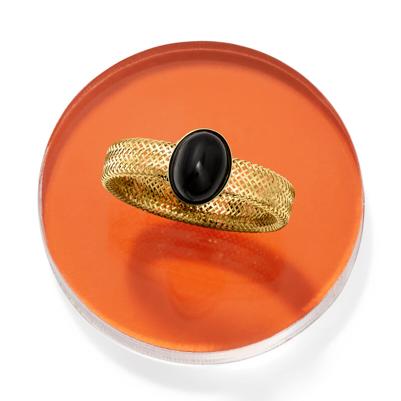 Italian Black Onyx Mesh Ring in 14kt Yellow Gold image number 4