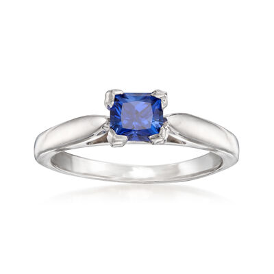 C. 1990 Vintage .75 Carat Sapphire Ring in Platinum and 14kt White Gold