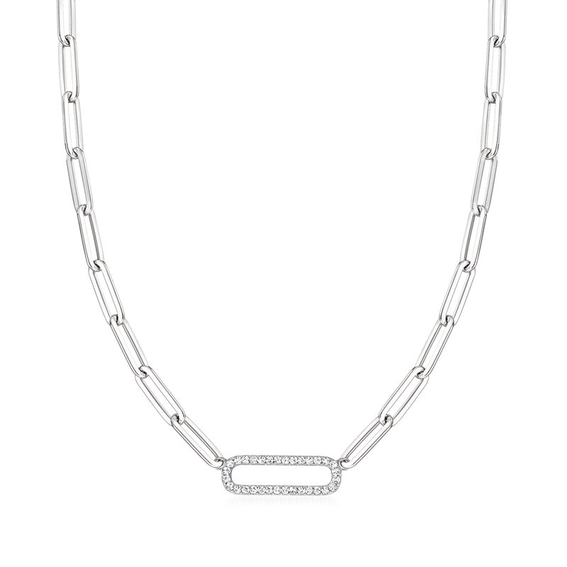 .40 ct. t.w. CZ Paper Clip Link Necklace in Sterling Silver. 17&quot; image number 1
